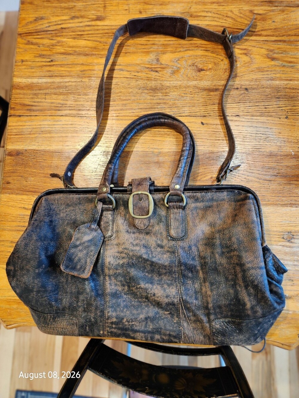 Hobo International Overnight Doctor's Bag/Frame Satchel In Distressed Leather